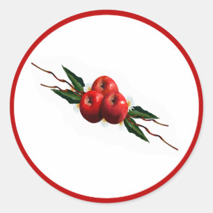 Pegatina Redonda Manzanas rojas acuarelas