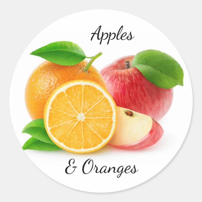 Pegatina Redonda Manzanas y naranjas (Anverso)