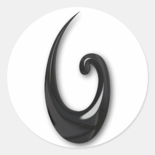 Pegatina Redonda Maori-Fish Hook-obsidian