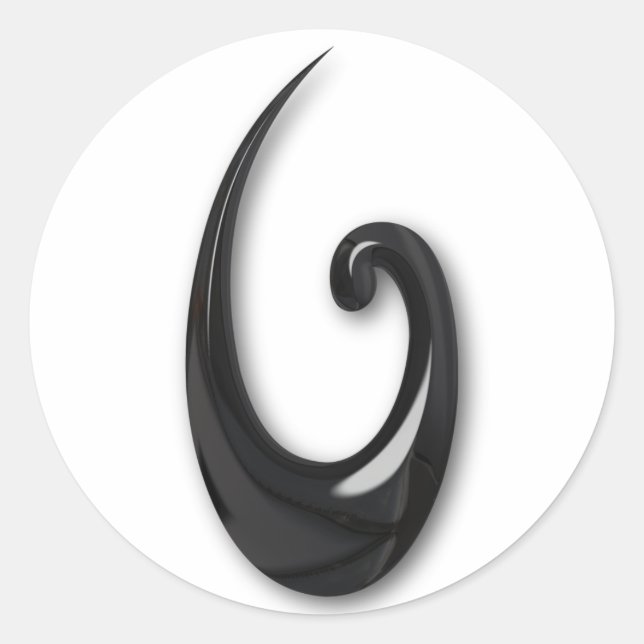 Pegatina Redonda Maori-Fish Hook-obsidian (Anverso)