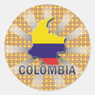 Pegatina Redonda Mapa 2,0 de la bandera de Colombia