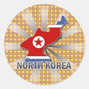 Pegatina Redonda Mapa 2,0 de la bandera de Corea del Norte