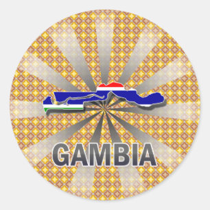 Pegatina Redonda Mapa 2,0 de la bandera de Gambia