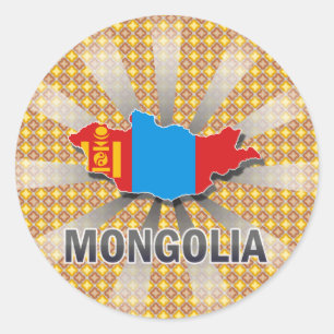 Pegatina Redonda Mapa 2,0 de la bandera de Mongolia