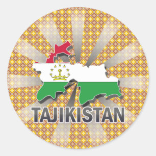 Pegatina Redonda Mapa 2,0 de la bandera de Tayikistán