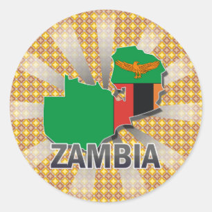 Pegatina Redonda Mapa 2,0 de la bandera de Zambia