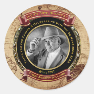 Pegatina Redonda Mapa 50 de la cosecha de oro del cumpleaños de or