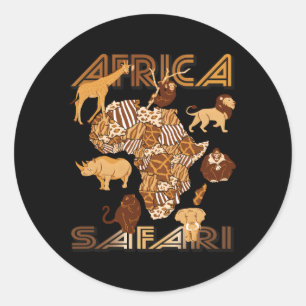 Pegatina Redonda Mapa africano del Safari Serengeti