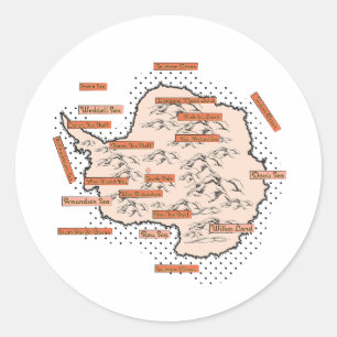Pegatina Redonda Mapa Antiguo de Antártida