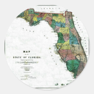 Pegatina Redonda Mapa antiguo de Florida de 1856