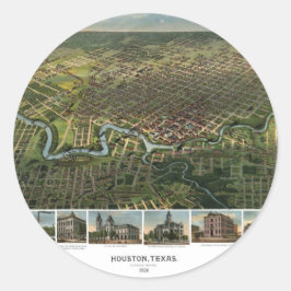 Pegatina Redonda Mapa antiguo de Houston, Texas con río Búfalo