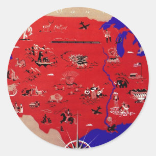 Pegatina Redonda Mapa antiguo de la Oficina de Turismo de los Estad