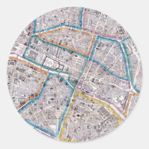 Pegatina Redonda Mapa antiguo de París