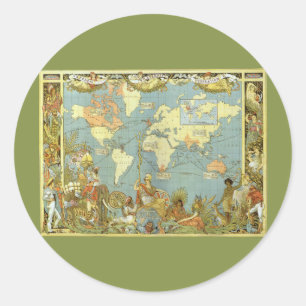 Pegatina Redonda Mapa Antiguo del Imperio Británico, 1886