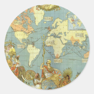 Pegatina Redonda Mapa Antiguo del Imperio Británico, 1886