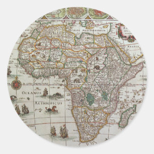 Pegatina Redonda Mapa Antiguo del Mundo Antiguo de África por Blaeu