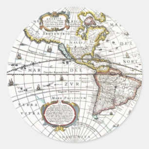 Pegatina Redonda Mapa Antiguo del Mundo Antiguo por Hendrik Hondius