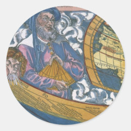 Pegatina Redonda Mapa Antiguo del Mundo con Claudio Ptolomeo, 1507