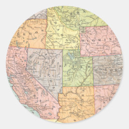 Pegatina Redonda Mapa antiguo del oeste de Estados Unidos