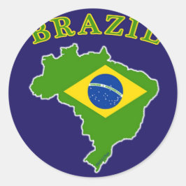 Pegatina Redonda Mapa/bandera de BRASIL sobre fondo naval