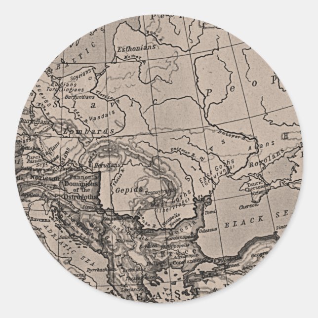 Pegatina Redonda Mapa, cartografía, geografía, topografía, Europa (Anverso)