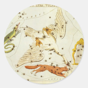 Pegatina Redonda Mapa celestial de la astronomía vintage del espejo