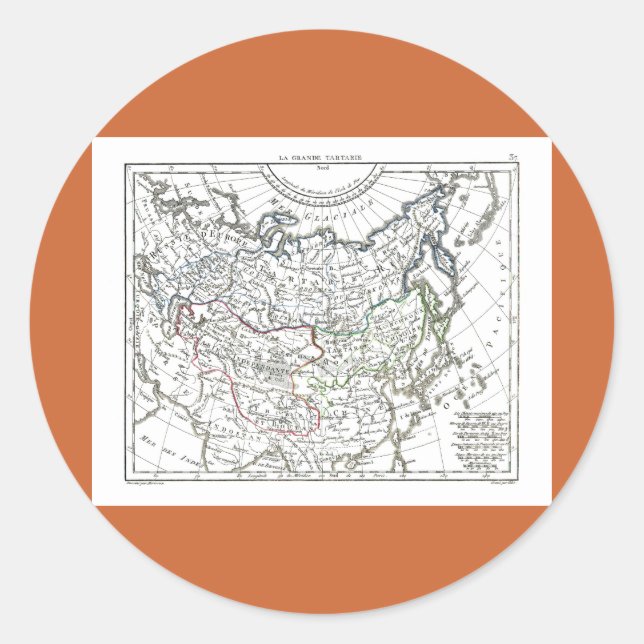 Pegatina Redonda Mapa de 1806 - La Grande Tartarie (Anverso)