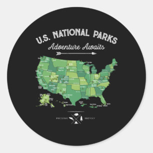 Pegatina Redonda Mapa de 63 Parques Nacionales Us Parque Retro Vint