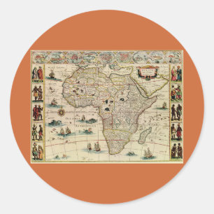 Pegatina Redonda Mapa de África de la época de los años 60 de Wille