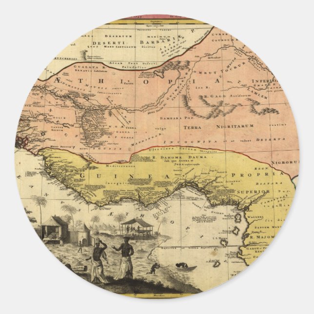 Pegatina Redonda Mapa de África Occidental de 1743 (Anverso)