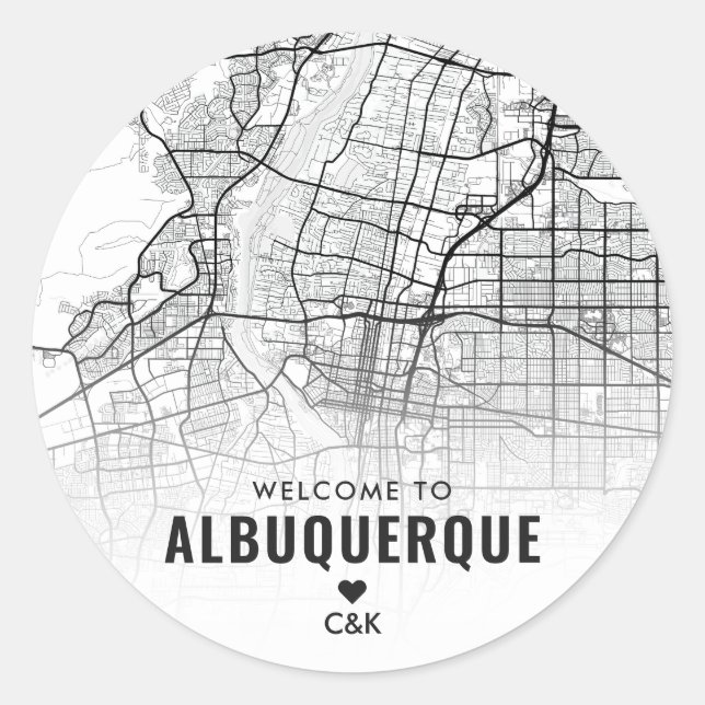 Pegatina Redonda Mapa de Albuquerque | Bienvenida Boda (Anverso)