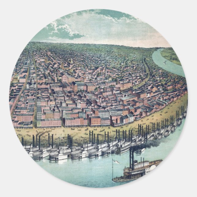 Pegatina Redonda Mapa de Antigüedades Río Saint Louis Missouri Miss (Anverso)