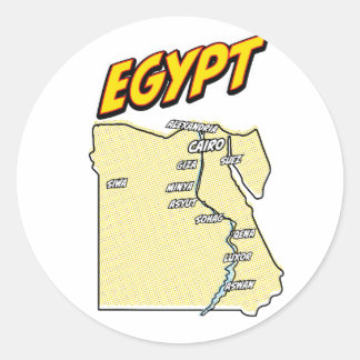 Pegatina Redonda Mapa de arte pop ilustrado de Egipto