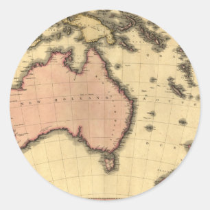 Pegatina Redonda Mapa de Australia 1818 - Australia, Nueva Zelanda