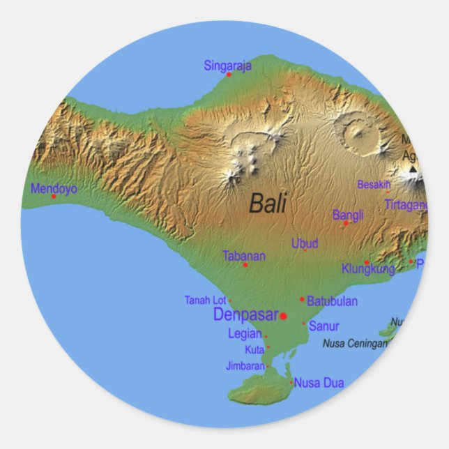 Pegatina Redonda Mapa de Bali Holliday (Anverso)