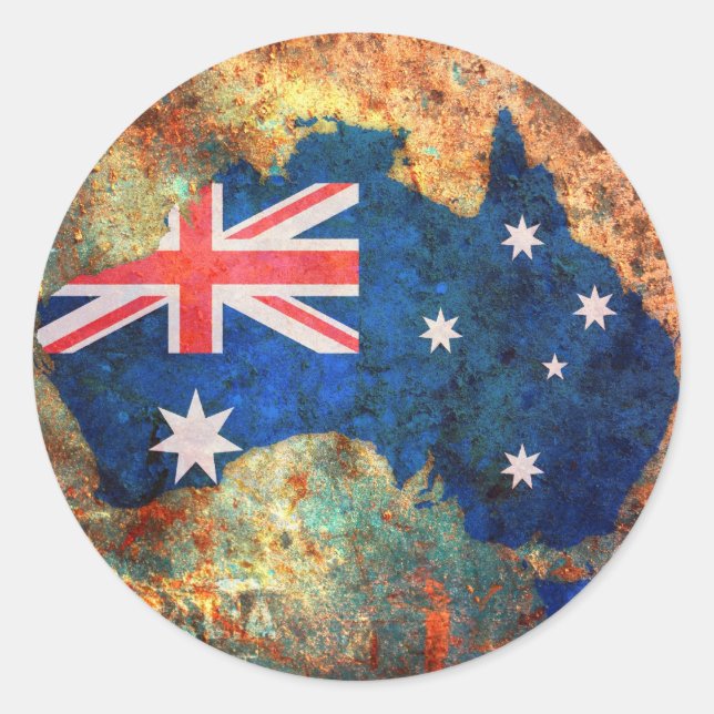 Pegatina Redonda Mapa de bandera de Australia (Anverso)