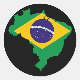Pegatina Redonda mapa de bandera de brasil