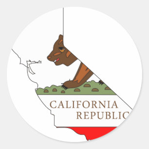 Pegatina Redonda Mapa de bandera de California