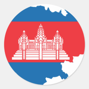 Pegatina Redonda Mapa de bandera de Camboya