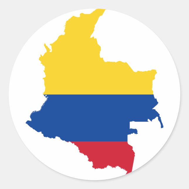 Pegatina Redonda Mapa de bandera de Colombia CO (Anverso)
