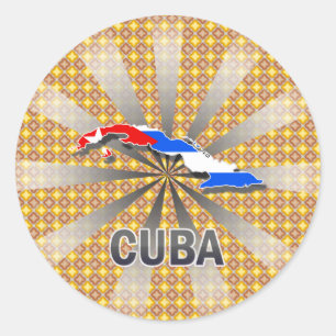 Pegatina Redonda Mapa de bandera de Cuba 2.0