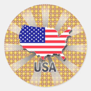 Pegatina Redonda Mapa de bandera de Estados Unidos 2.0