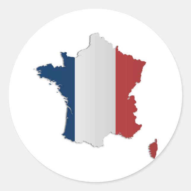 Pegatina Redonda Mapa de bandera de Francia (Anverso)