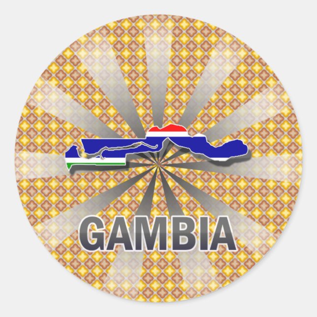 Pegatina Redonda Mapa de bandera de Gambia 2.0 (Anverso)