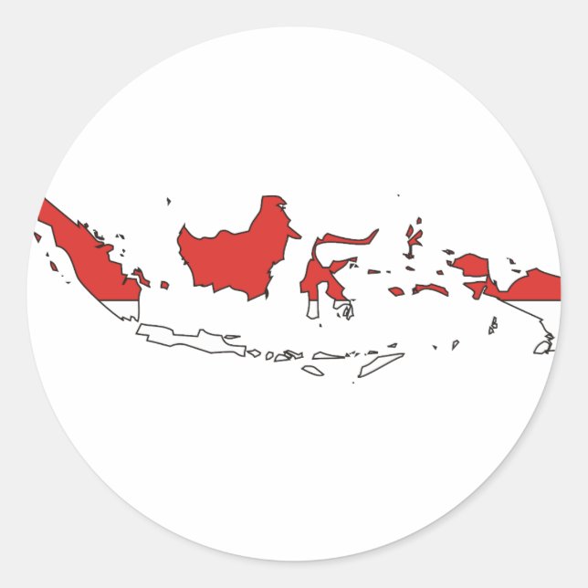 Pegatina Redonda Mapa de bandera de Indonesia (Anverso)