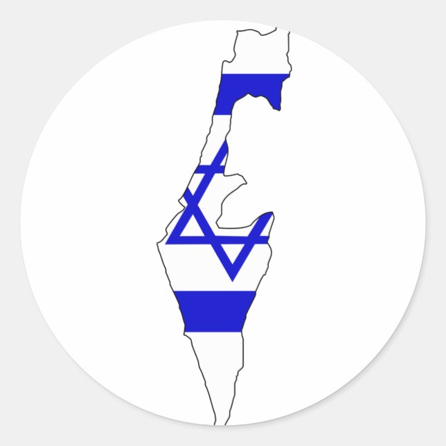 Pegatina Redonda Mapa de bandera de Israel (Anverso)