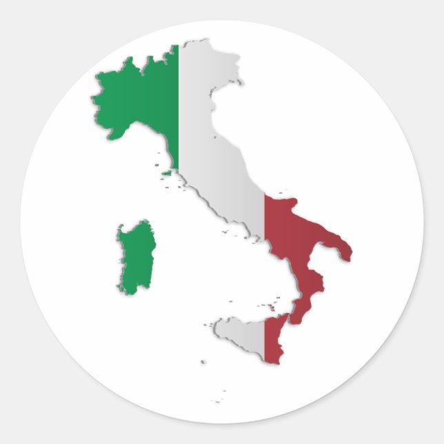Pegatina Redonda Mapa de bandera de Italia (Anverso)