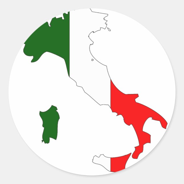 Pegatina Redonda Mapa de bandera de Italia (Anverso)