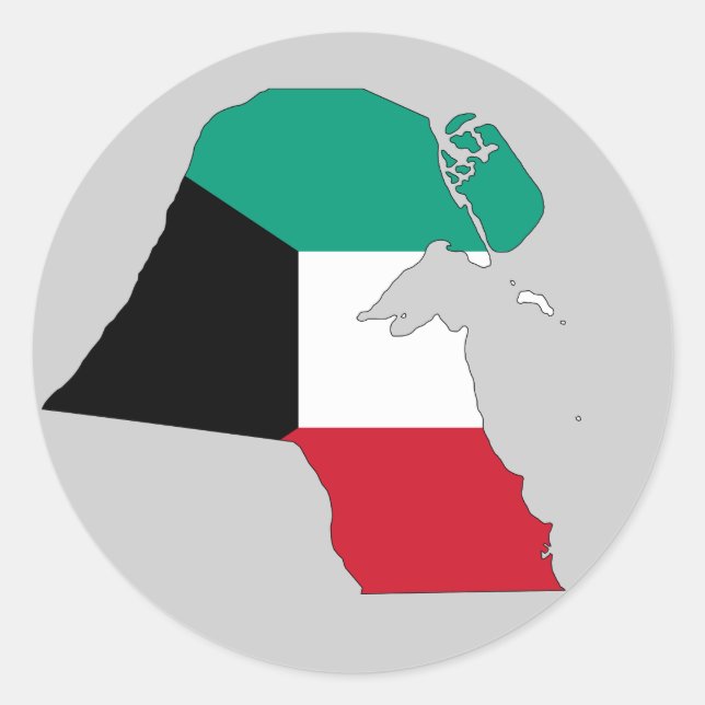 Pegatina Redonda Mapa de bandera de Kuwait (Anverso)
