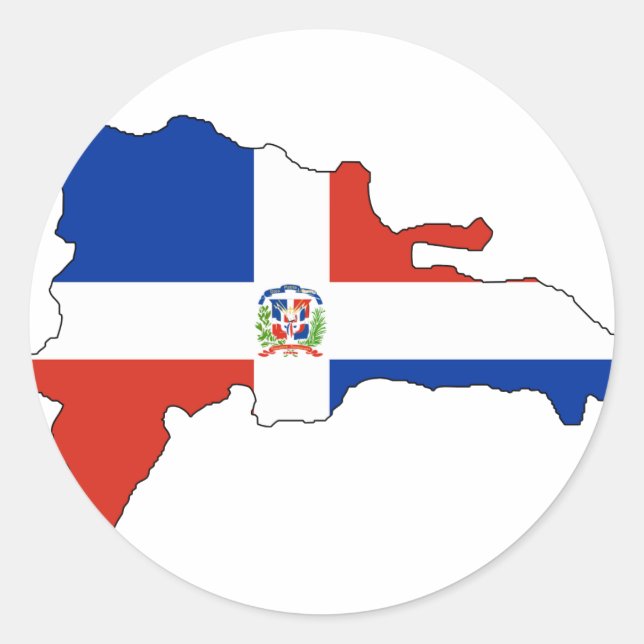 Pegatina Redonda Mapa de bandera de la República Dominicana (Anverso)